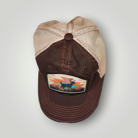 outdoor cap Brown and Tan Trucker Hat with Deer Patch size one size fits Most - Picture 7 of 11